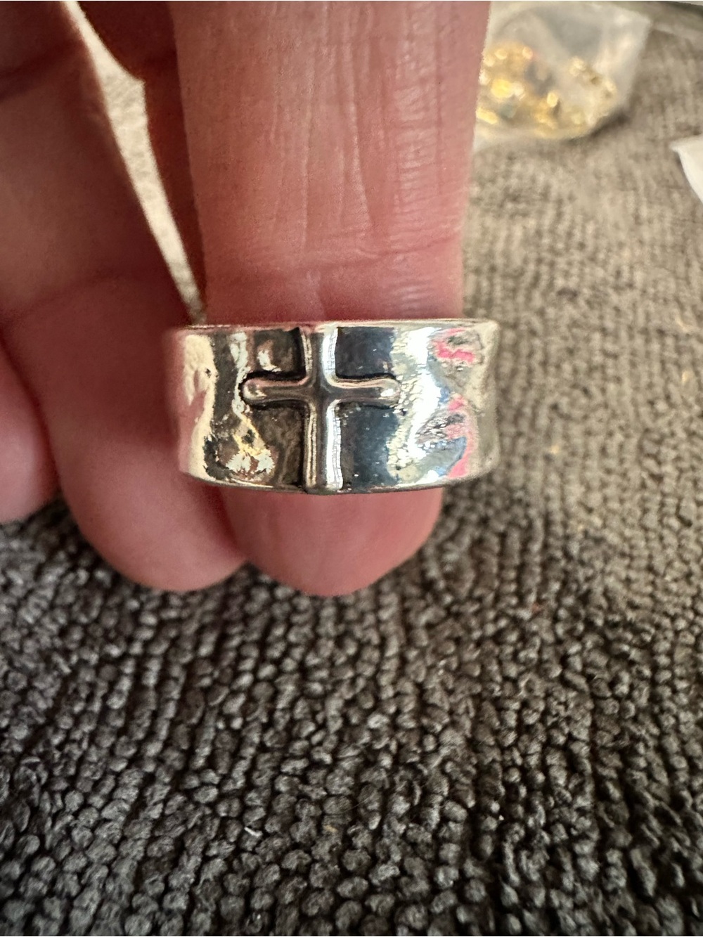 Silver Cross Band Ring - Men Accessories size 9
